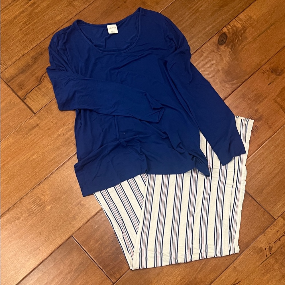 Soma Navy Top with White Striped Pajama Pants